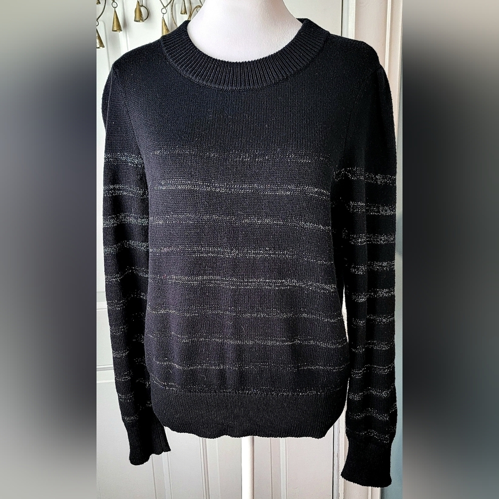 Rails Allegra Metallic Stripe Cotton Cashmere Crewneck Sweater Womens S Black Si